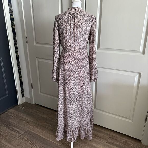 WAYF Blush Pink Micro Animal Print Long Sleeve Wrap Dress Size M - Picture 3 of 7